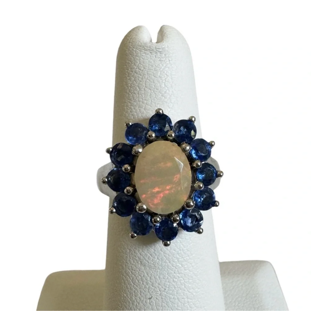 Vintage opal and tanzanite 925 silver ring